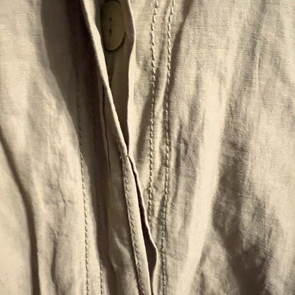 Eileen Fisher Jacket XL Button Light Crinkle Cotton Nylon Metallic Khaki Tan - Picture 6 of 6